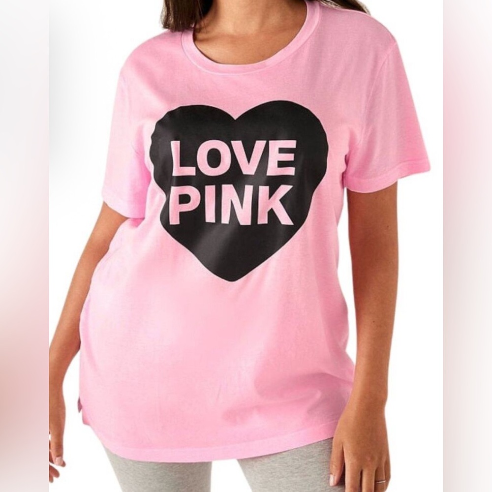 NWOT VS PINK LOVE PINK heart campus crew tee